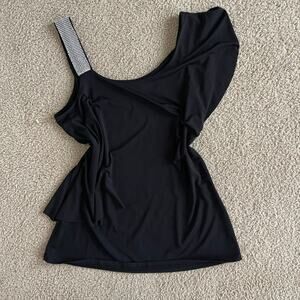 Belldini One Shoulder Black Embellished Top - Size M